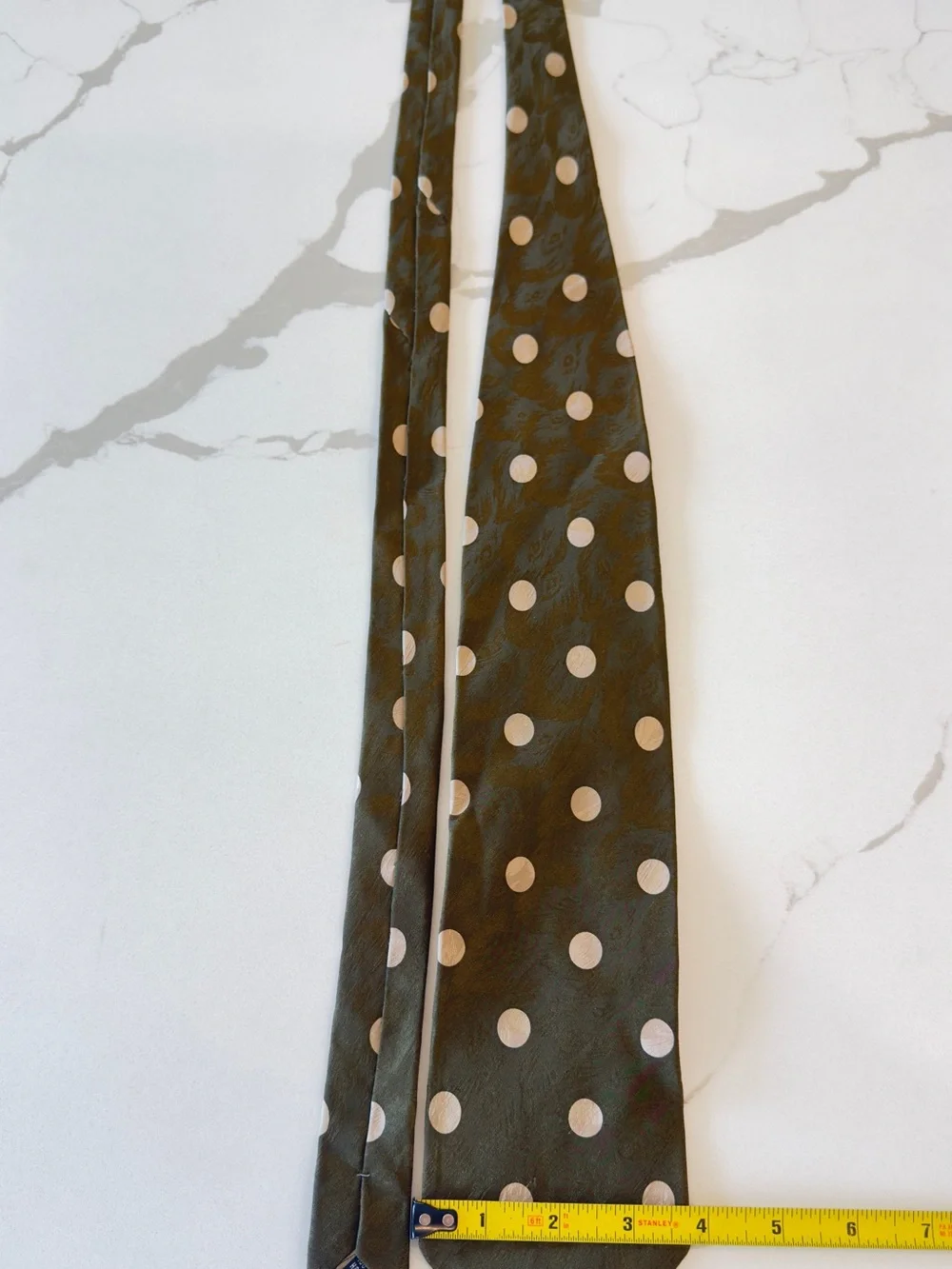 CARLO PALAZZI Men's Olive Green Polka Dot Tie with Cream Dots